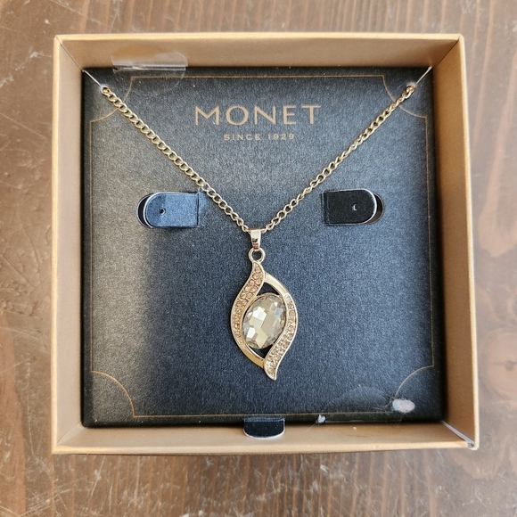 Monet Jewelry - Monet Gold-Tone Brown Crystal Ornament Necklace - No Earrings New With Box
